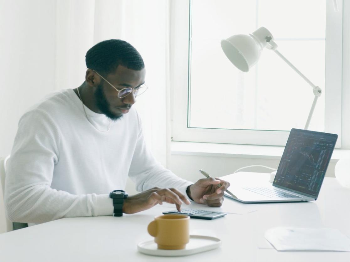 Financial analysis workspace with industry data visualization